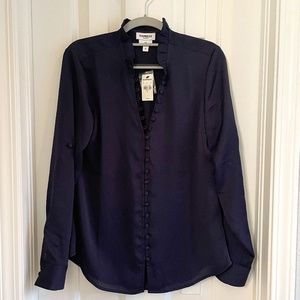 (NWT) EXPRESS Portifino: Dark Navy, Slim Blouse w/Ruffle Collar (Women's Size S)